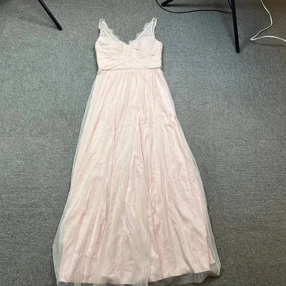 Hitherto Anthropologie BHLDN Fleur Blush Pink Lace Sleeve Bridesmaid Dress Sz 10 - Picture 3 of 9